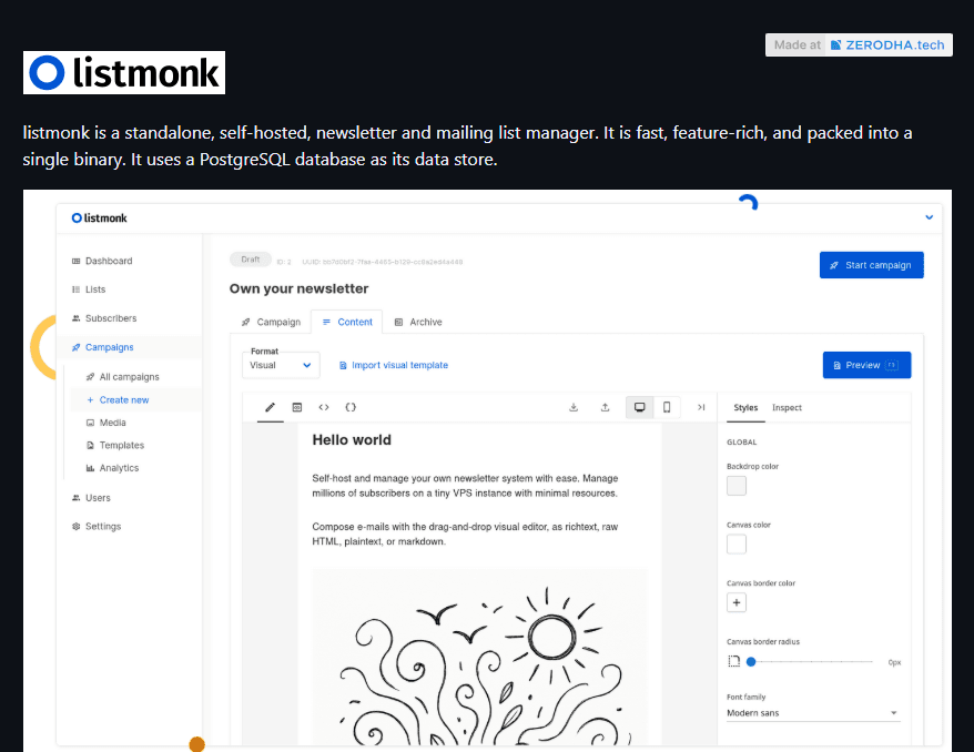 listmonk GitHub repository