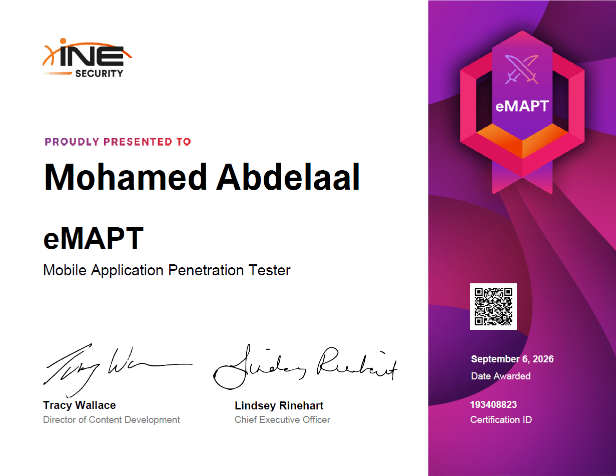 Mohamed Abdelaal's INE eMAPT certification